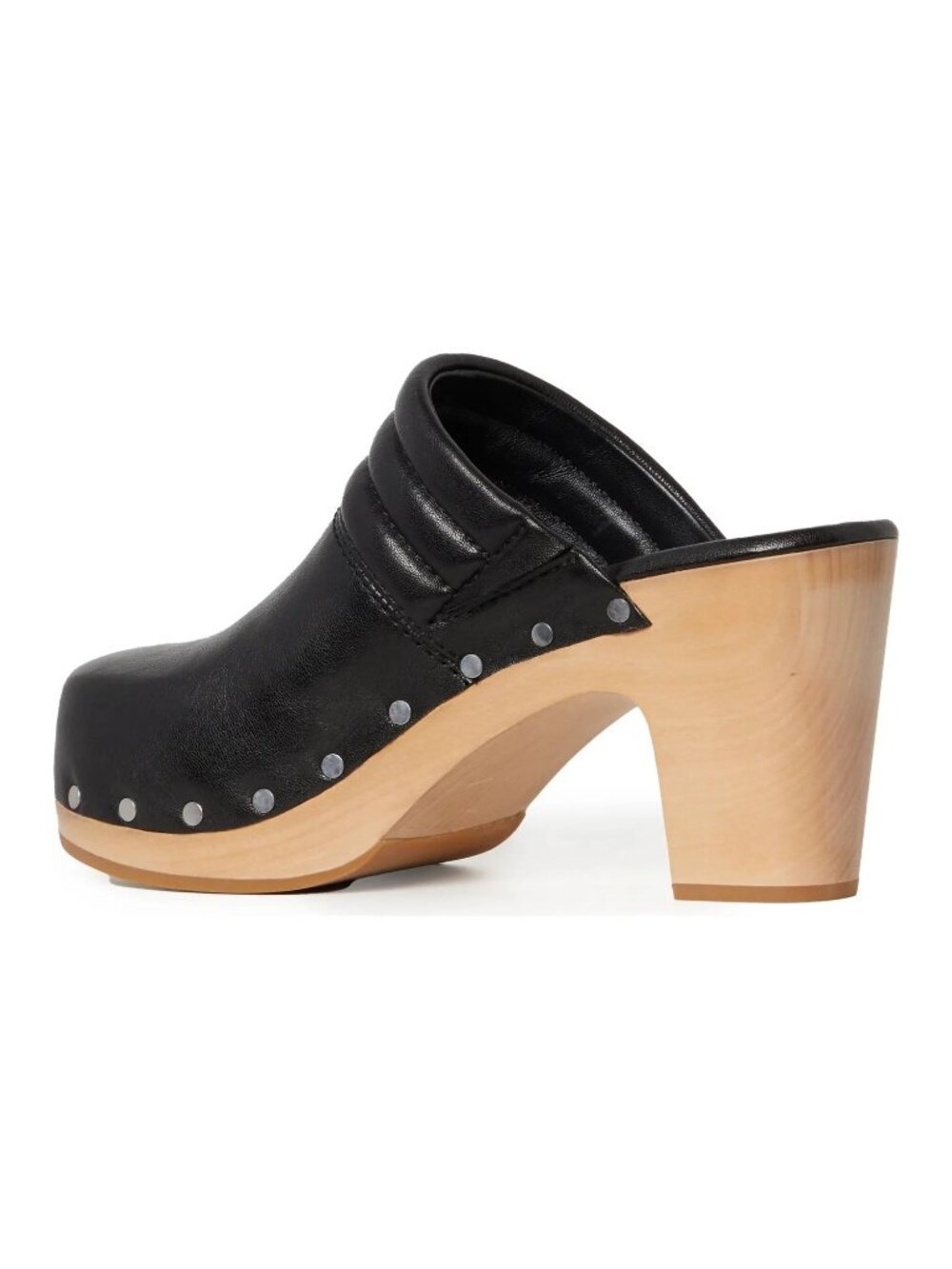 Paige Robbie Studded Black Leather clogs Wooden Platform Mule Size 7 New in Box - Picture 7 of 8